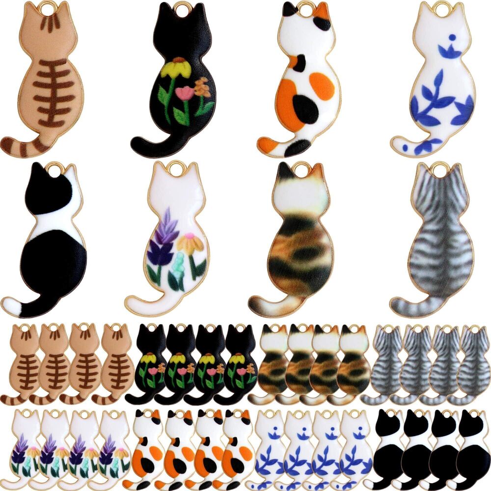 7419 32 Pieces Enamel Cat Charms for Jewelry Making and Crafting - Cute